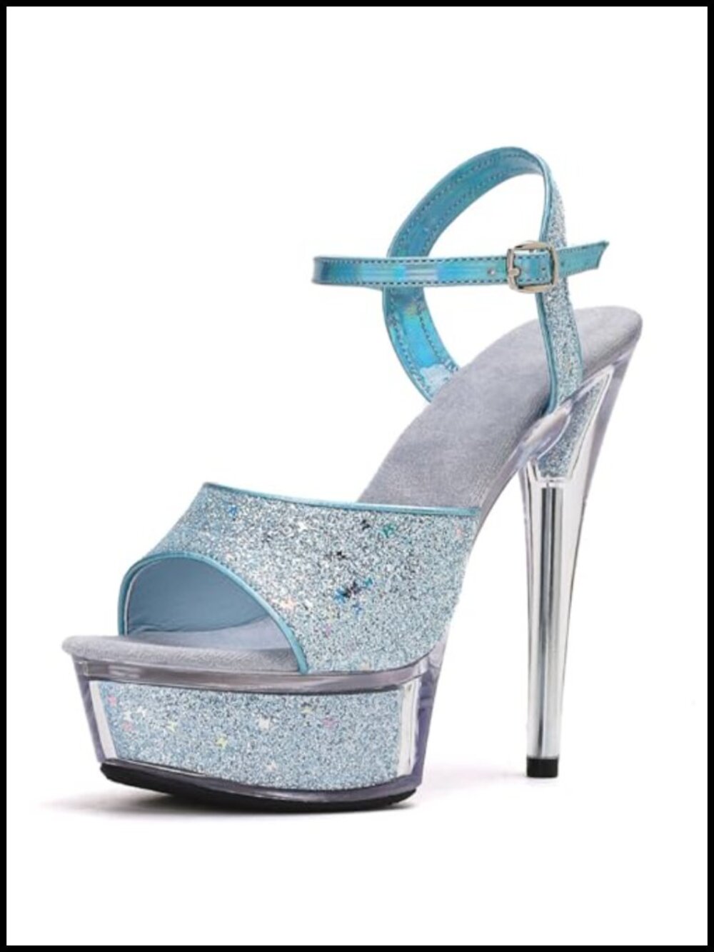Glitter Platform Heeled Sandals Open Toe Ankle Strap Stiletto Heels Party Shoes